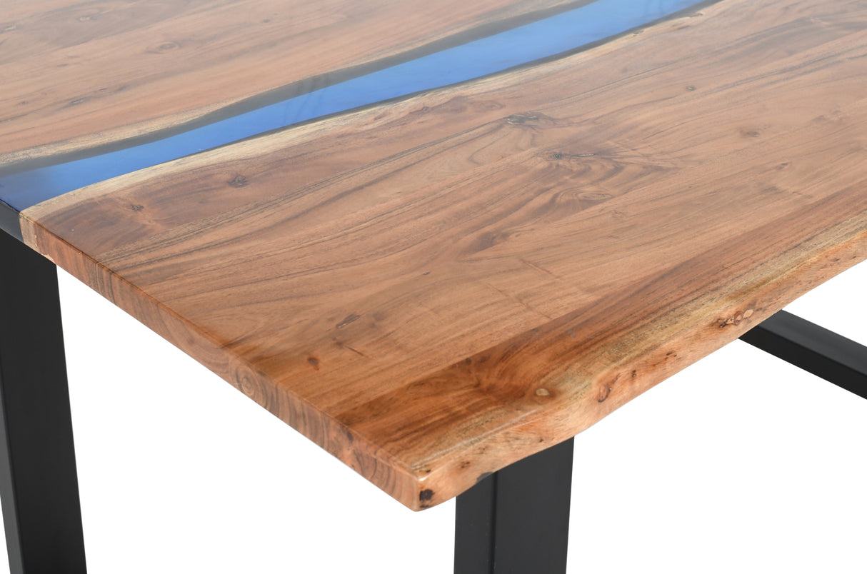 Esstisch LIQUID 160cm Akazienholz blaue Epoxidleiste
