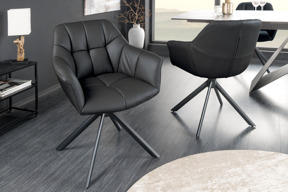 Swivel chair PAPILLON rotatable 180° with armrests leather black