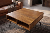 Couchtisch SCORPION 60 cm mit Stauraum und Hairpin-Beinen Mangoholz honigfarbenes Finish
