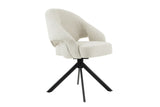 Drehstuhl BELLAGIO 180° Auto-Return-Funktion mit Armlehnen Rückenlehnenaussparungen Chenille beige Metallgestell schwarz