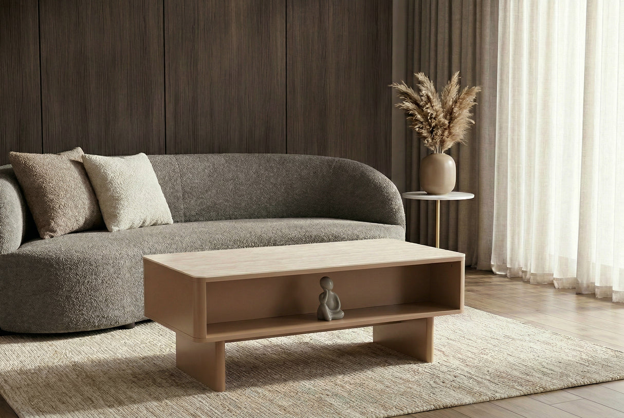 Coffee table SAVOY 120cm 3D natural w/ travertine marble ceramic top