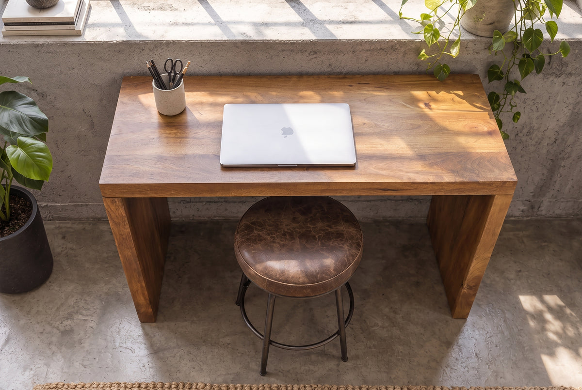 Bürotisch Konsole MAKASSAR 100cm Mangoholz braun honigfarbenes Finish