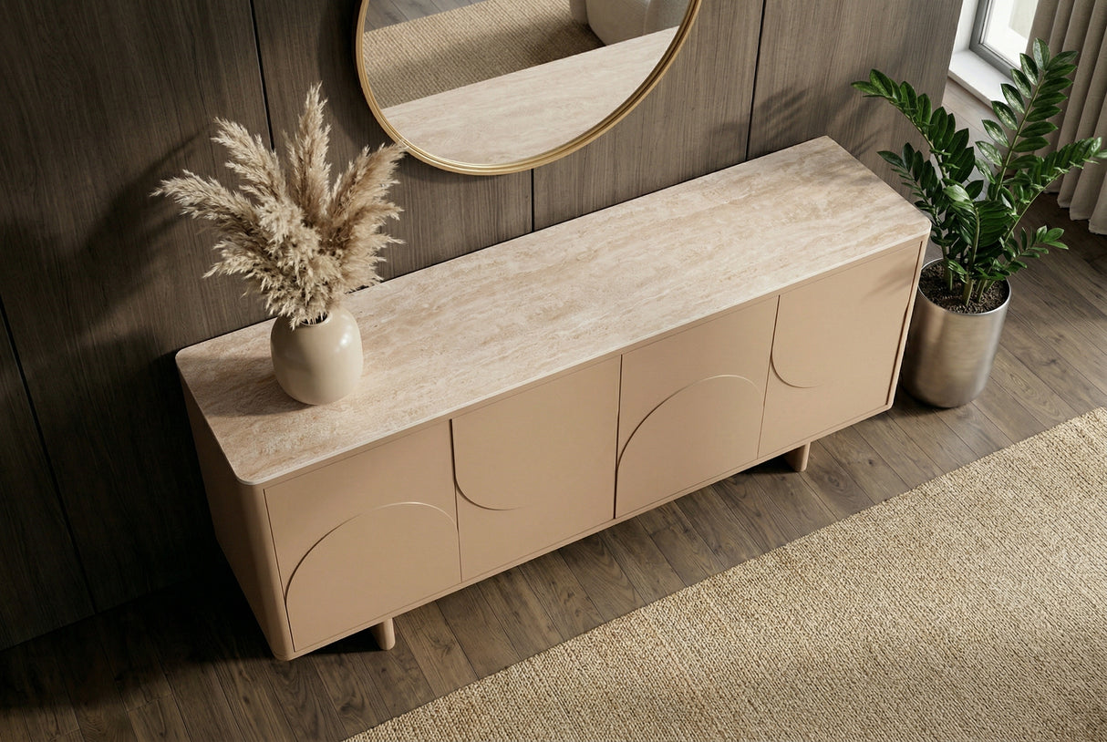 Sideboard SAVOY 180 cm 3D Natur mit Travertin-Marmor-Keramikplatte