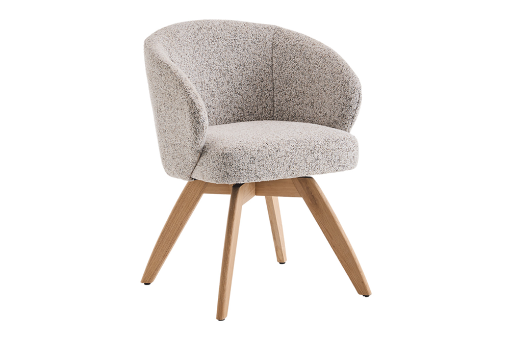 Swivel chair WALKÜRE 180° auto-return w/ armrests spring core textured fabric beige natural