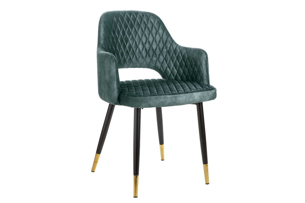 Chair PARIS w/ armrests velvet with decorative quilting teal