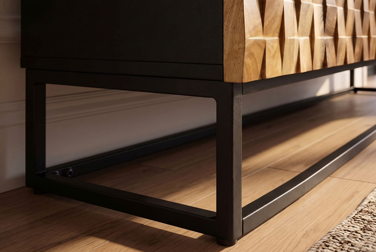 Sideboard SHADES 180cm 3D-Front Mangoholz mehrfarbig braun mit schwarzem Metallgestell