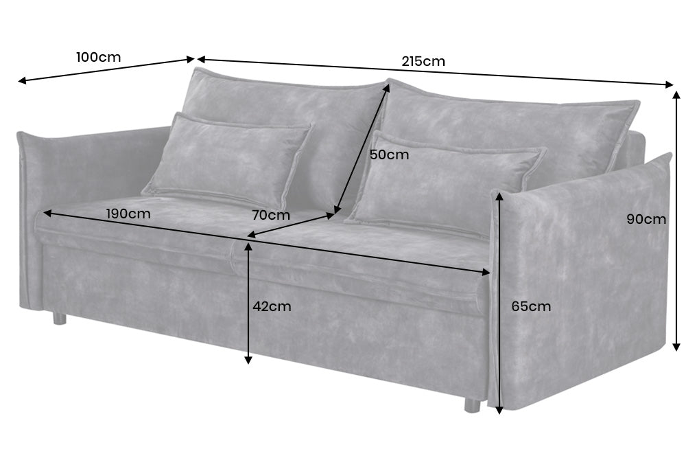 Schlafsofa APARTMENT 215cm 3-Sitzer Samt grau
