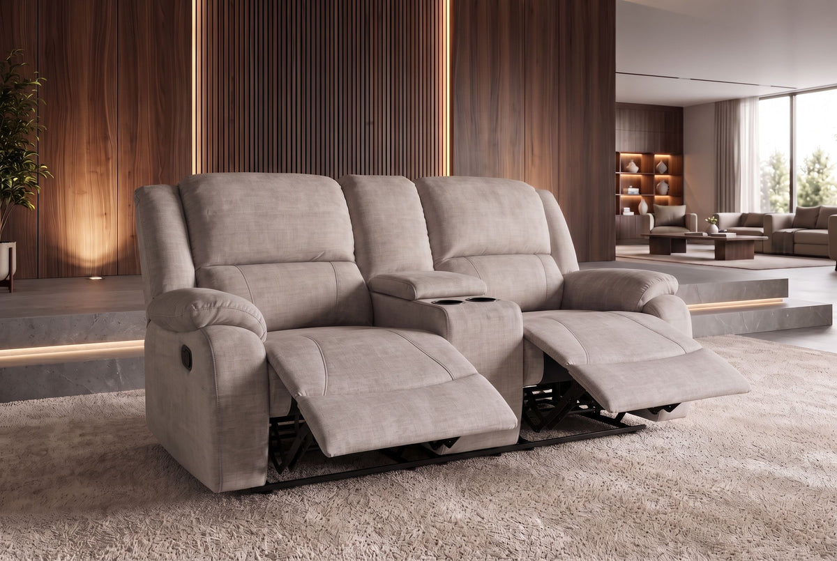 Kinosessel HOLLYWOOD 2-Sitzer Relaxfunktion mit Stauraum Samt champagner beige