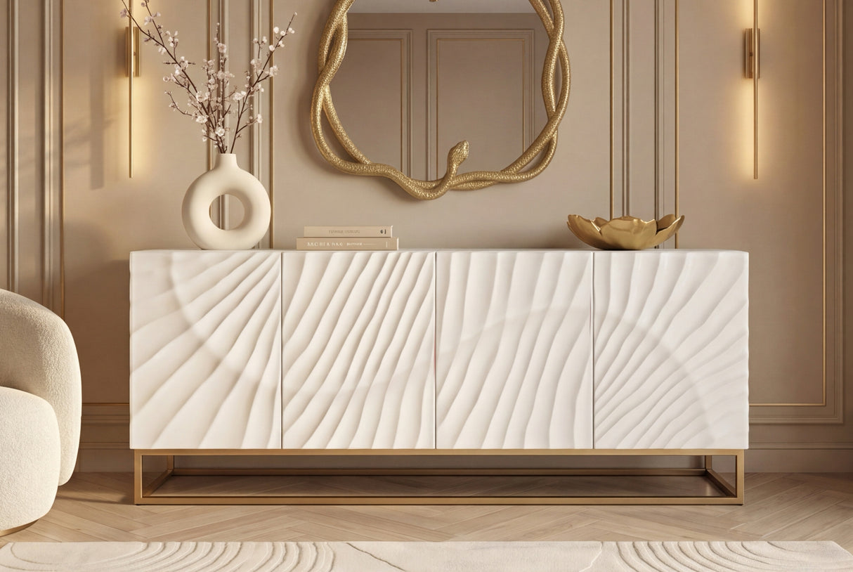 Sideboard SCORPION 180cm 3D Mangoholz weiß gold