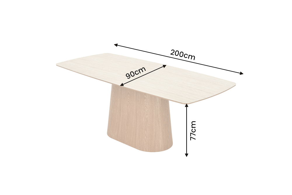 Esstisch UNIQUE 200cm Eiche furniert mit Keramikplatte weiße Marmorierung hellbraun