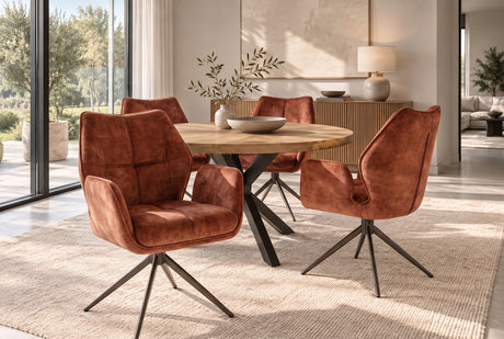 Swivel chair CONCORD 180° auto-return w/ armrests pocket spring core velvet rust brown