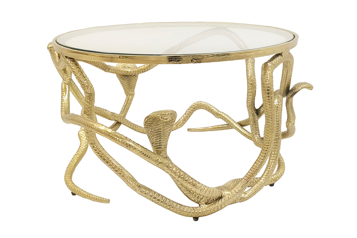 Coffee table SNAKE 70cm gold with glass plate