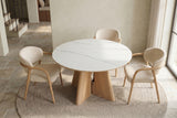 Dining table ORGANIKO 120cm round white marble ceramic top w/ oak wood look frame