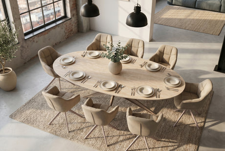 Dining table TRAVERTIN 220cm oval ceramic champagne greige