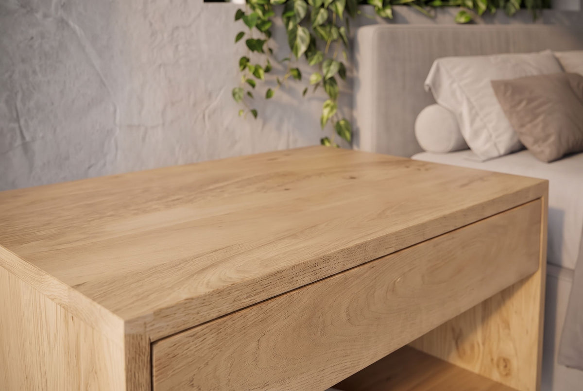 Bedside table PURE 50cm hanging mango wood natural cream finish