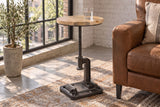Beistelltisch ENGINEER 30cm höhenverstellbar Mangoholz natur mit schwarzem Gestell - Industrial Design