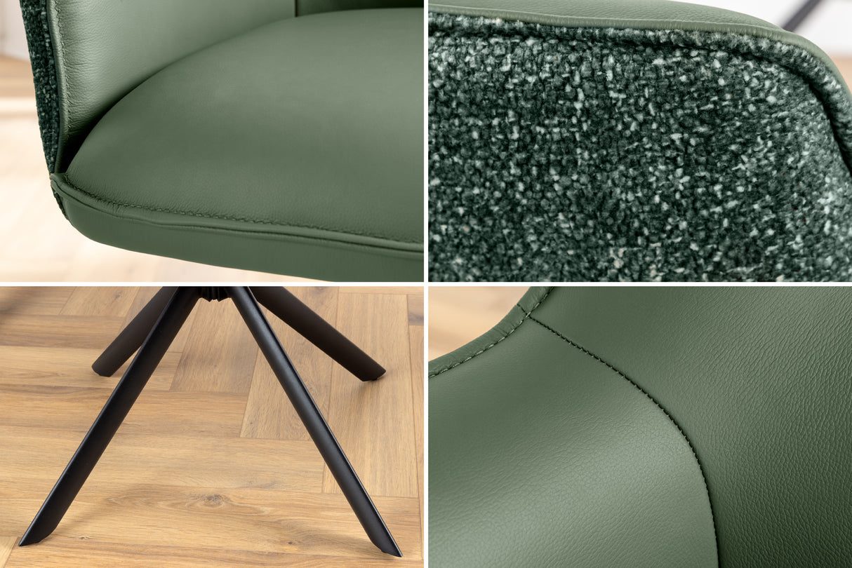 Swivel chair LE GRAND rotatable 180° w/ armrests textured cloth and leather green