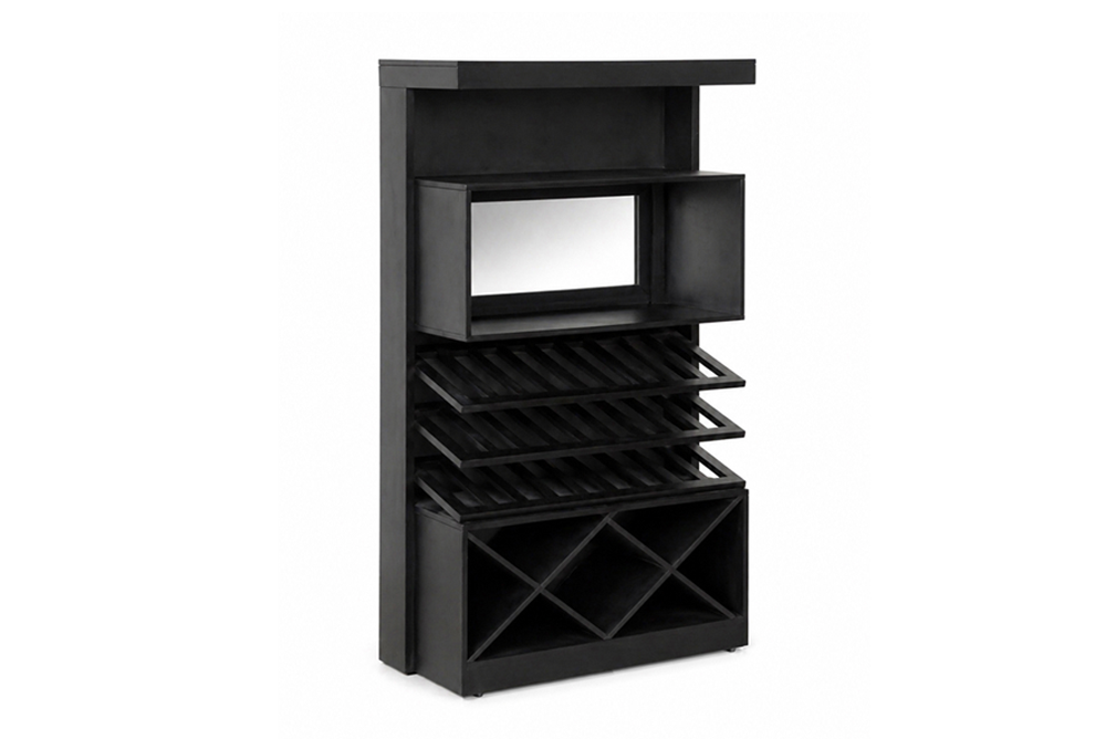 Bar cabinet SCORPION 160cm w/ mirror mango wood black