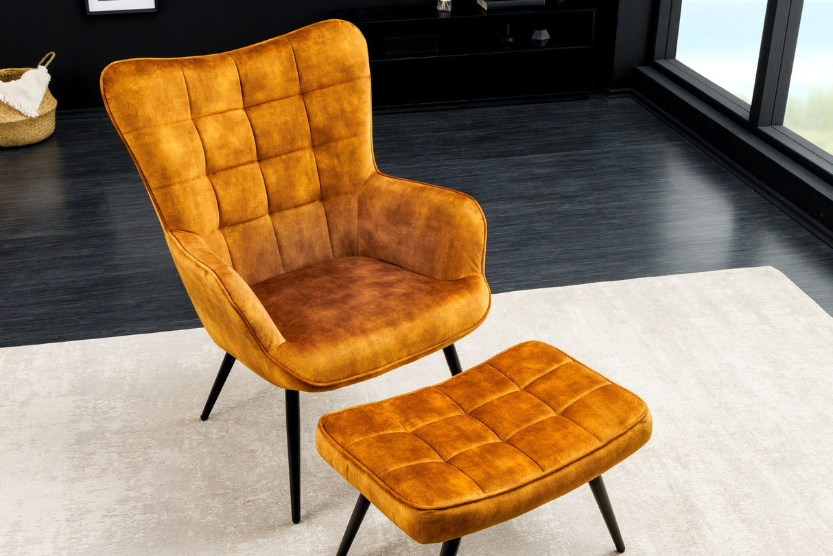 Armchair SCANDINAVIA with armrests velvet mustard yelllow