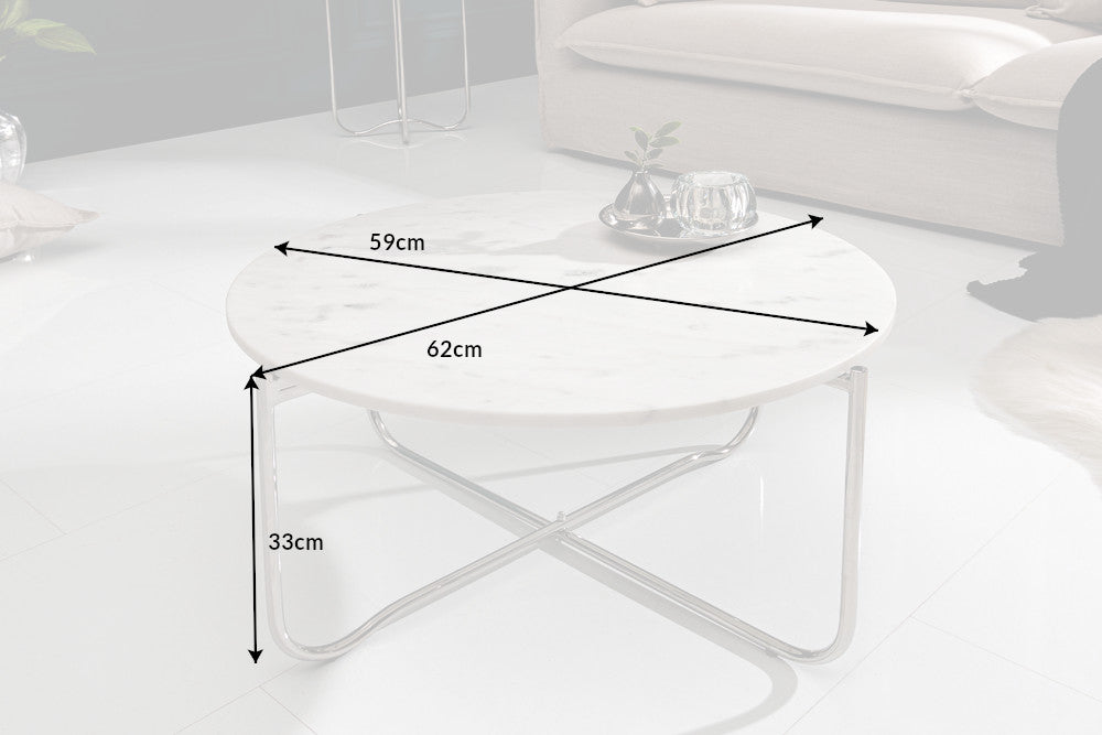 Coffee table NOBLE 65cm marble white w/ removable plate