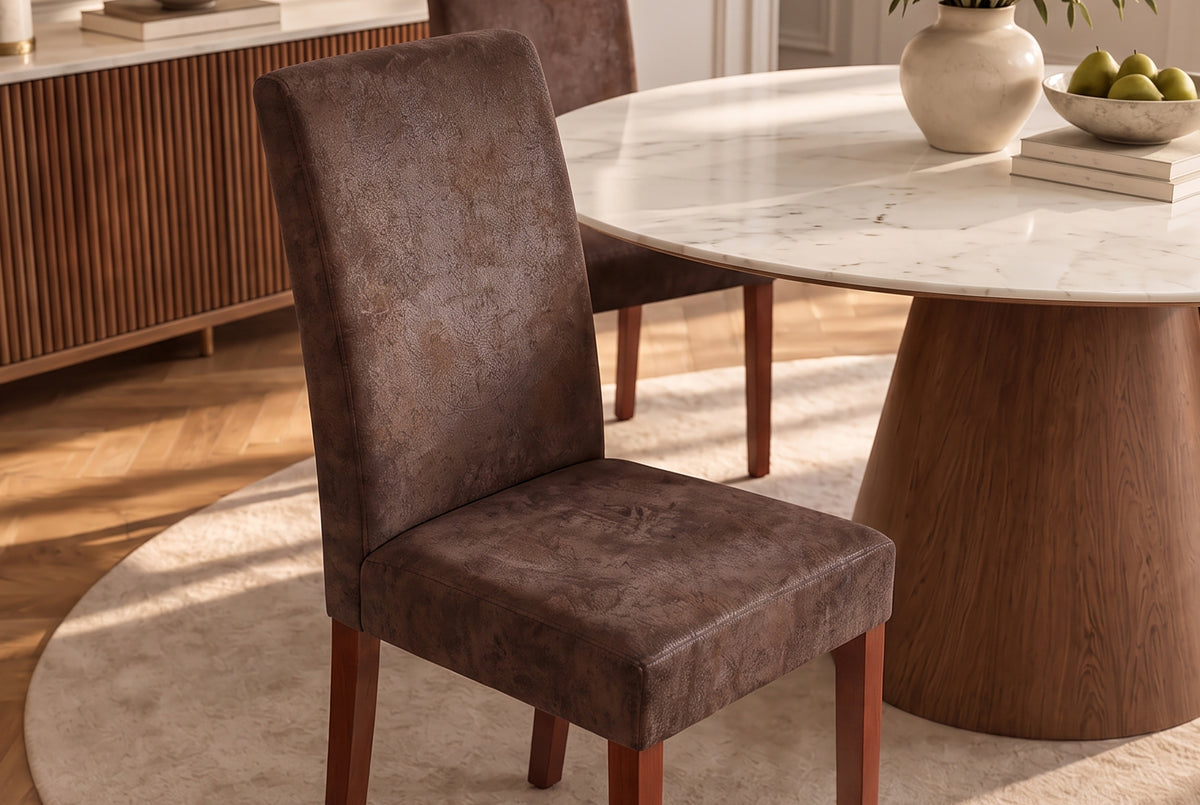 Chair GENUA microfibre vintage look cigar brown w/ rubberwood legs