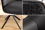 Swivel chair LE GRAND rotatable 180° w/ armrests textured cloth and leather black
