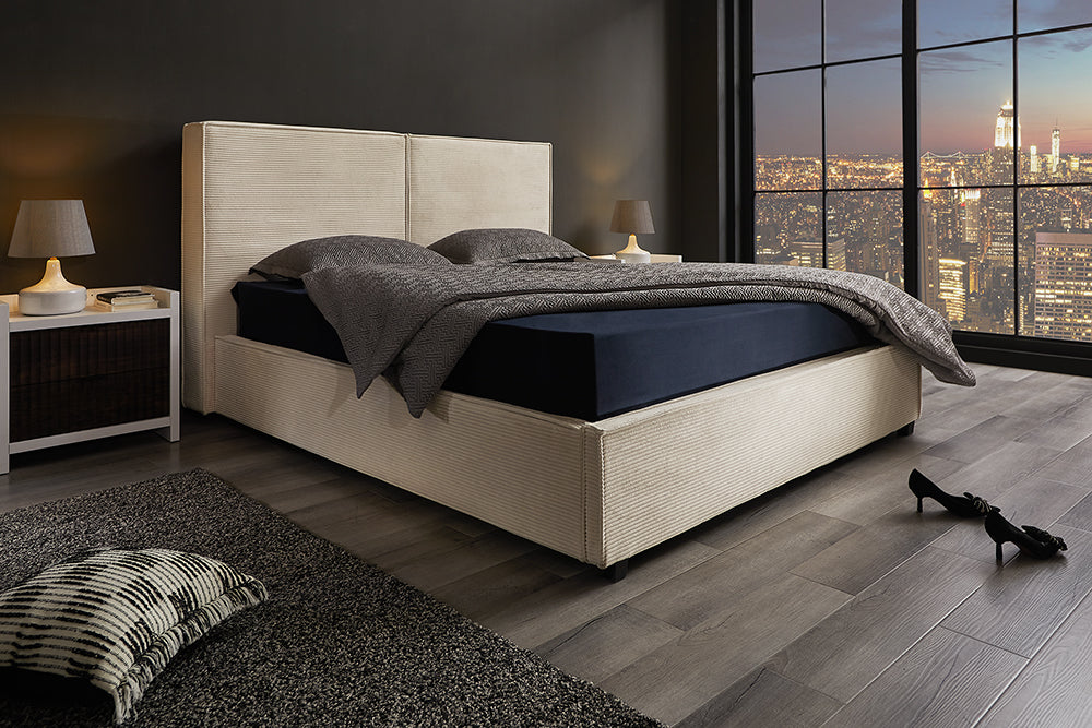 Bett ROCCO 180x200cm Kord beige mit Stauraum