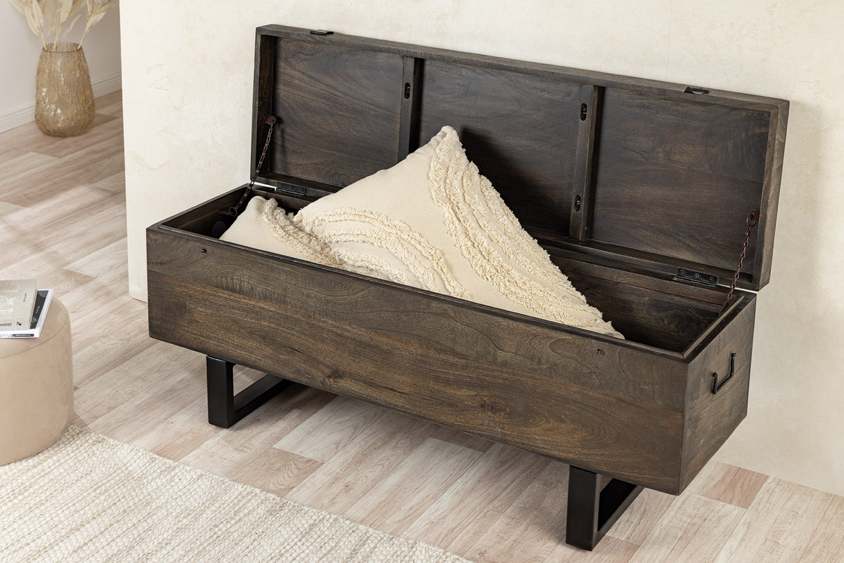 Sitzbank Truhe FACTORY LOFT 115cm Mangoholz taupe braun