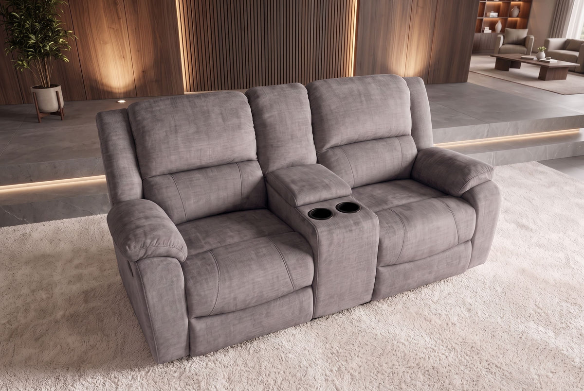 Kinosessel HOLLYWOOD 2-Sitzer Relaxfunktion mit Stauraum Samt grau