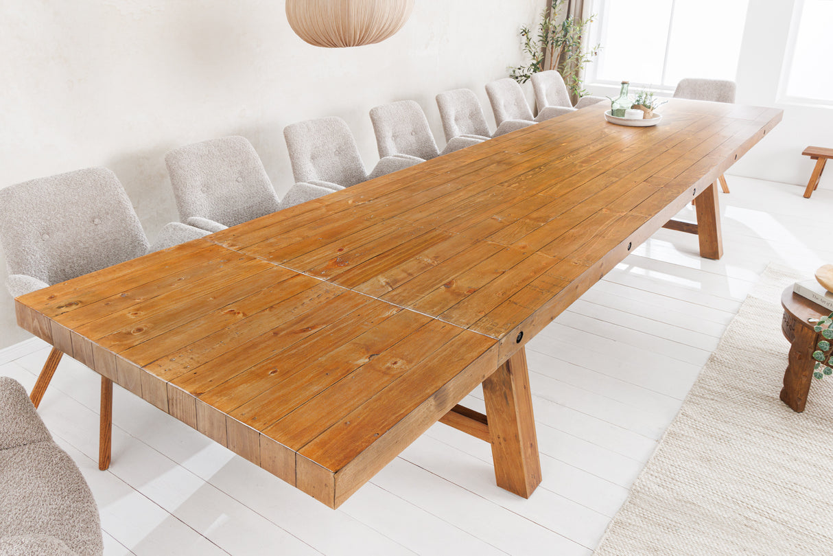 Dining table FINCA 300-400cm extendable pine wood 80mm vintage brown