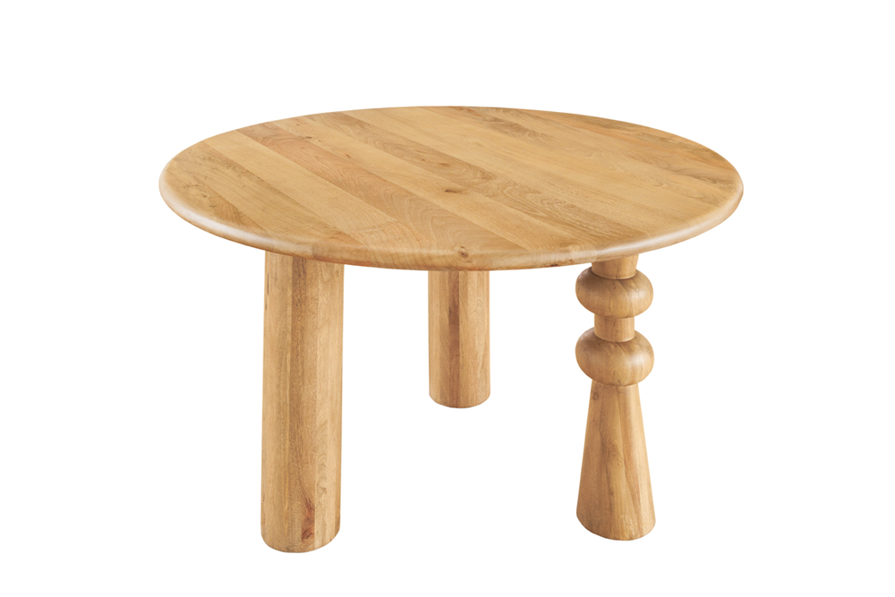 Dining table ARTE 120cm round sculptural legs mango wood natural