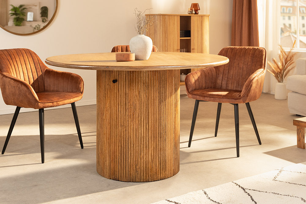 Dining table TRES CHIC Ø 120cm round mango wood brown w/ storage space