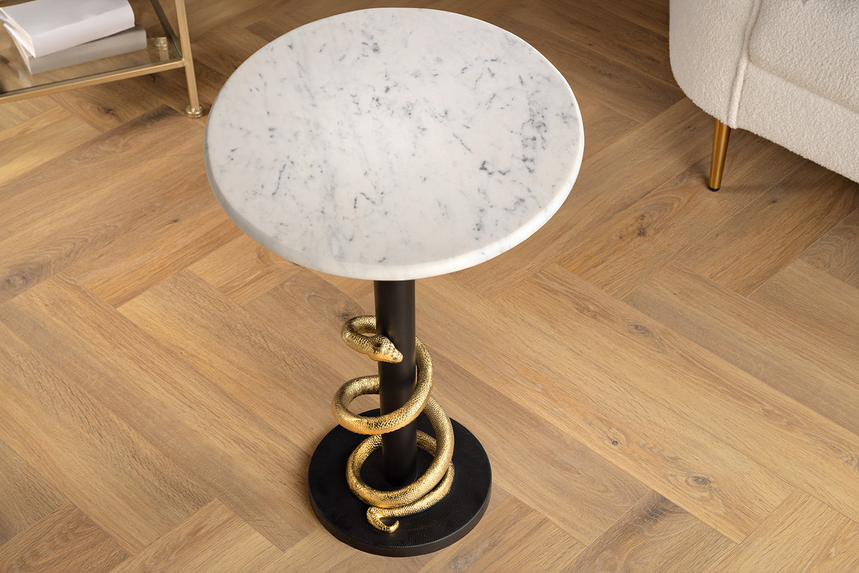 Side table WILDLIFE SNAKE 50cm gold black white marble