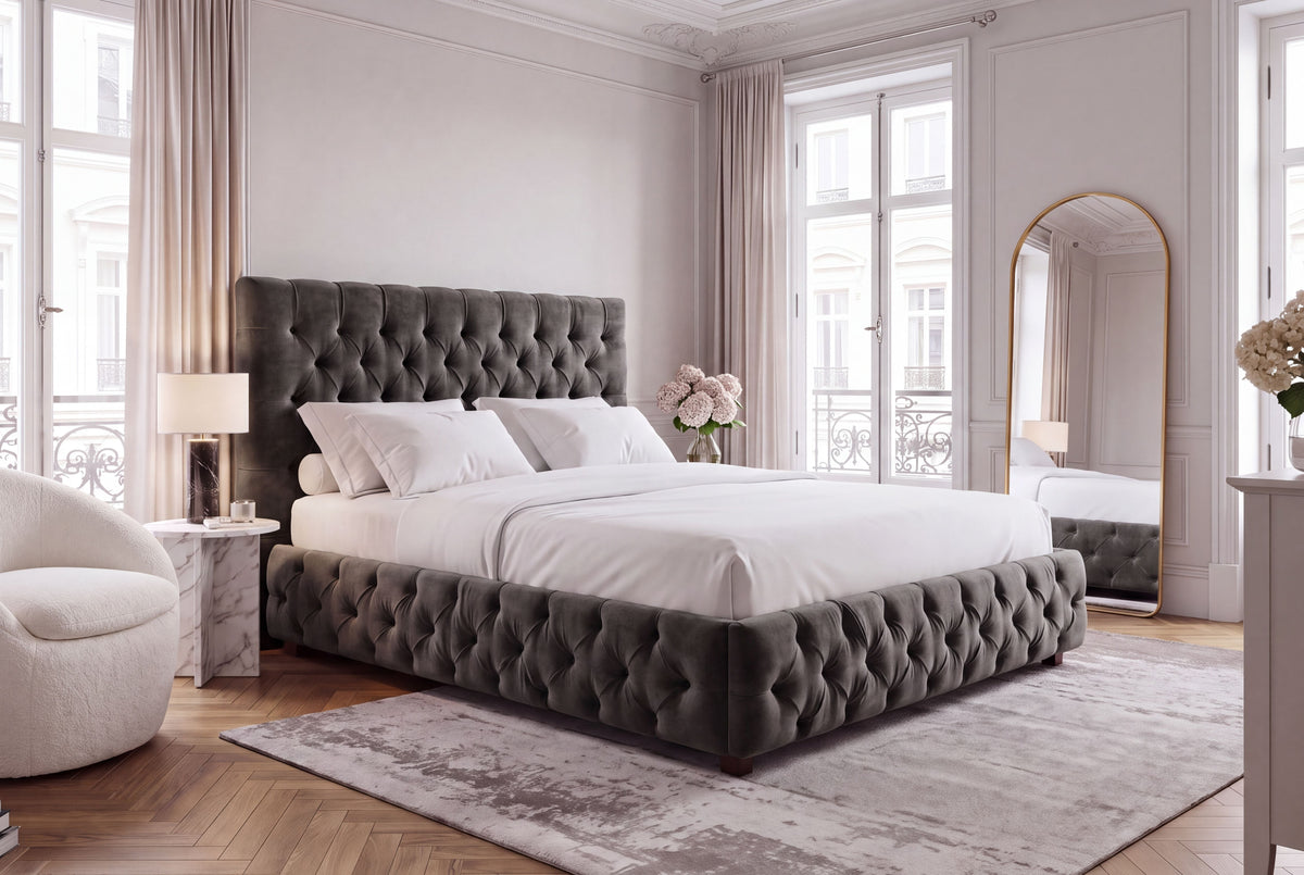 Bett PARIS CHESTERFIELD 160x200cm Samt olivgrau