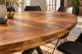 Esstisch GALAXIE 240cm oval Sheeshamholz braun Stein-Finish mit schwarzem Sterngestell