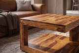Coffee table GIANT M 60x60cm sheesham wood natural stone finish