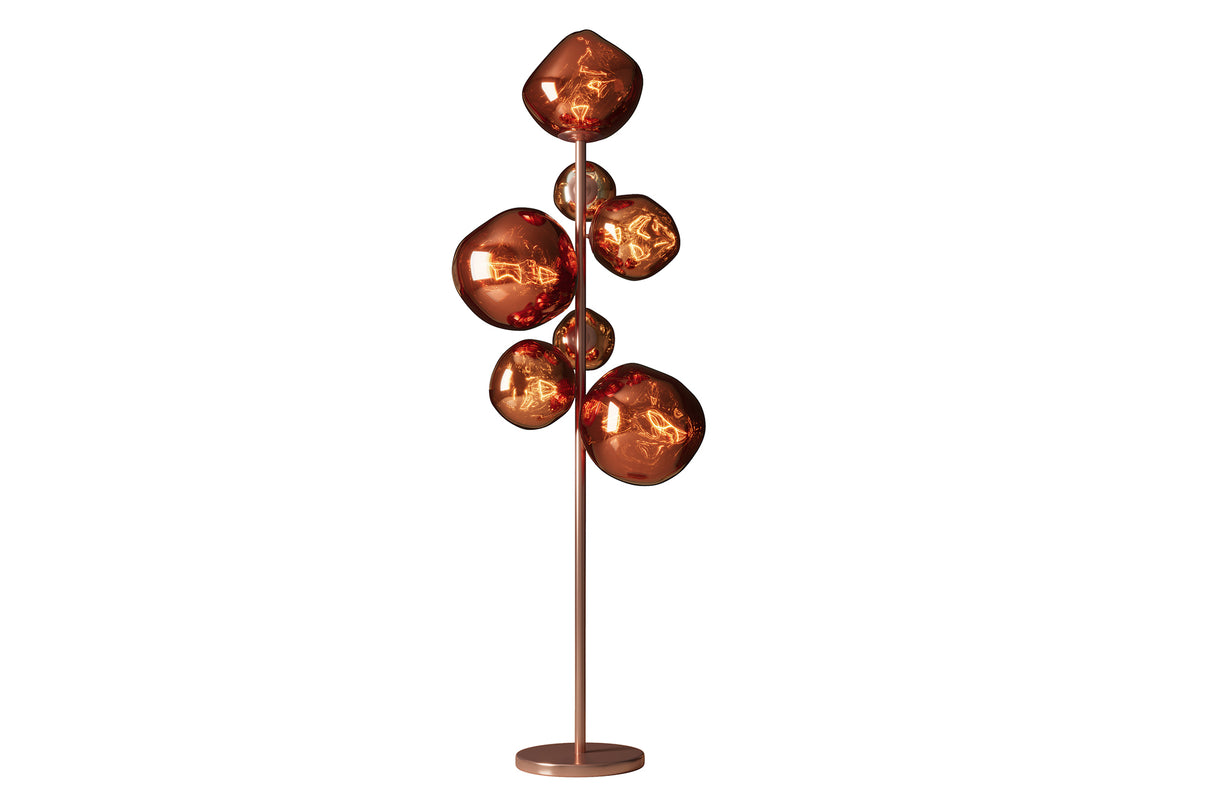 Stehleuchte LIQUID DIAMOND 170cm 7 Glasschirme Stahlgestell kupfer