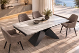 Dining table DIAMOND 180-260cm extendable ceramic matt white marble look w/ geometric black base
