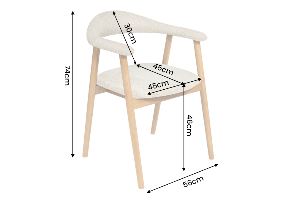Chair VALHALLA WOOD w/ armrests textured fabric creamy and oak wood natural