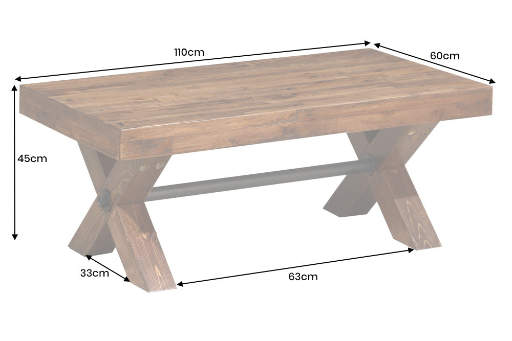 Couchtisch GOLIATH 110cm Kiefernholz natur schwarz