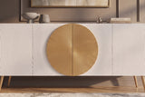 Sideboard AURUM 180cm textured front gold circle accent mango wood white gold metal feet