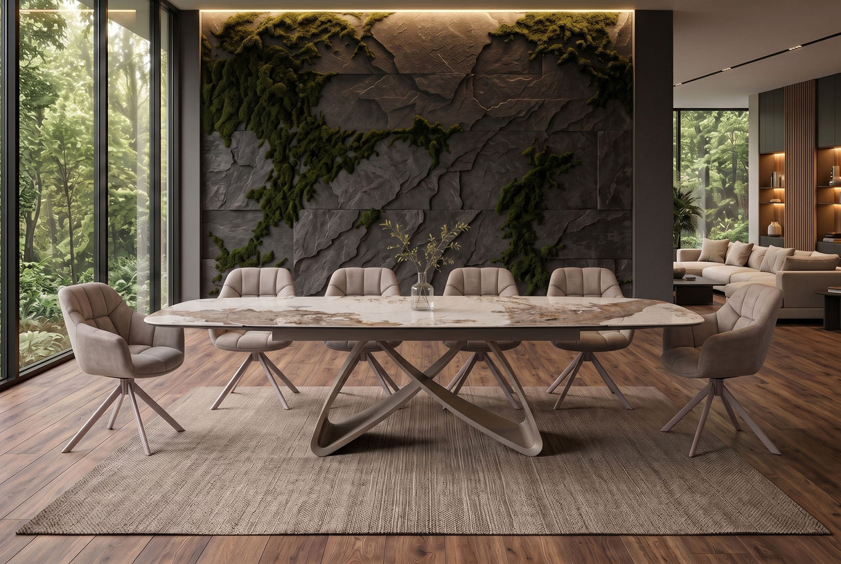 Dining table INFINITY 180-220-260cm boat-shaped extendable pandora ceramic white brown