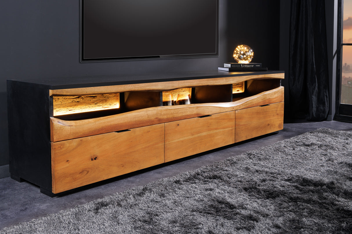 TV-Platine GRAND ACACIA 180 cm Akazienholz, Naturkante, mit LED-Beleuchtung