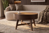 Coffee table KYOTO 70cm round w/ storage space walnut wood verneered