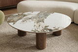 Couchtisch ORGANIKO 110cm weiß-braune Keramikoptik m. Nussbaum-Holzoptik-Gestell
