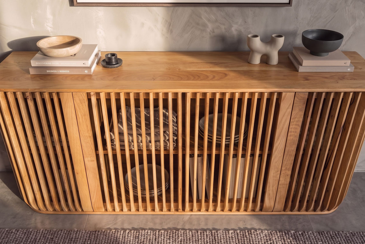 Sideboard SCULPTURA 170cm offene Lamellenfront abgerundete Kanten Mangoholz natur