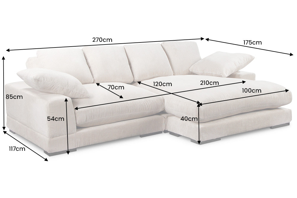 Canapé d'angle BABYLON 270cm XXL avec pouf cordon gris