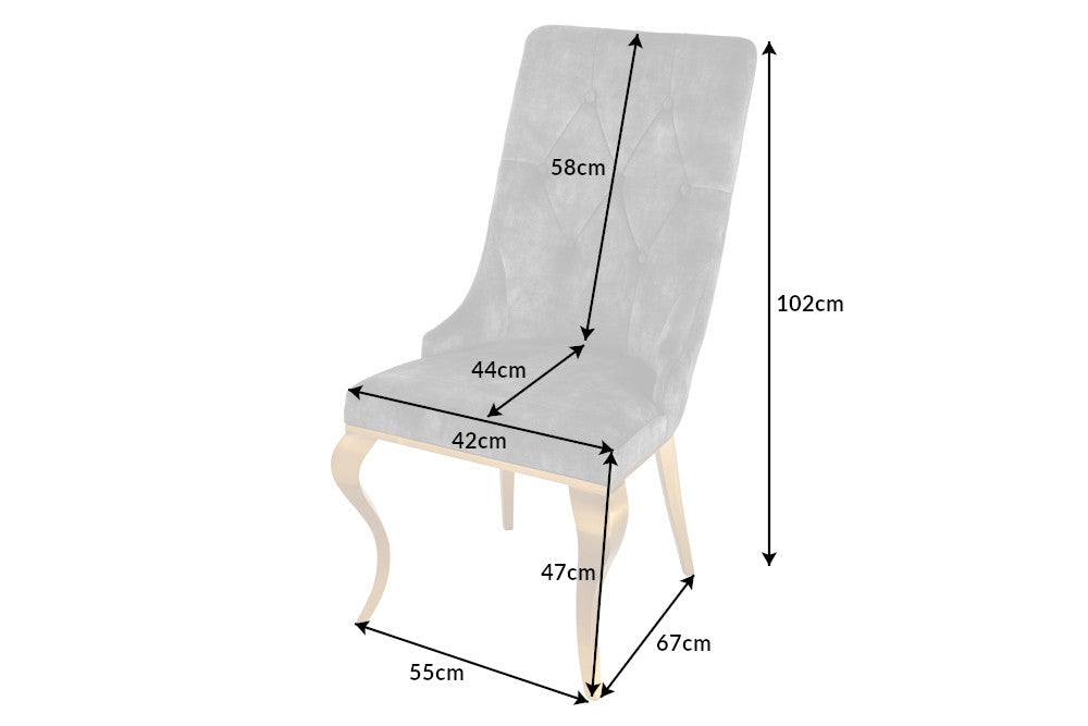 Chair MODERN BAROCK with lion´s head velvet grey golden legs in baroque style