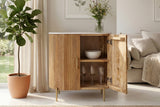 Sideboard TRES CHIC 70cm mango wood natural w/ white marble top and golden handles