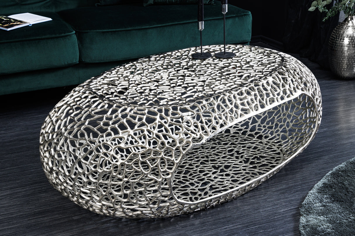 Coffee table ORGANIC LEAF 120cm silver